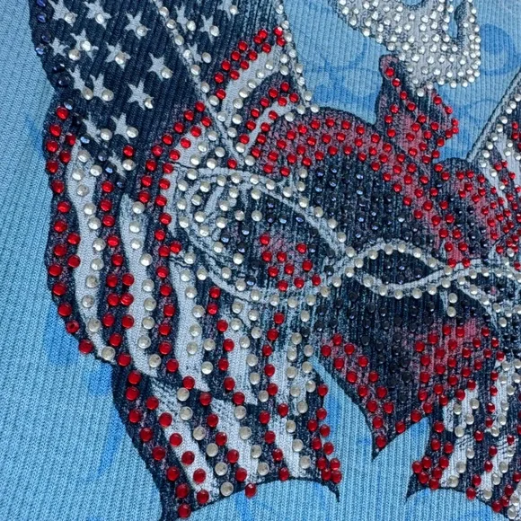 Sinful Woman’s Large Light Blue Patriotic Rhinestone Tank Top - Picture 3 of 5
